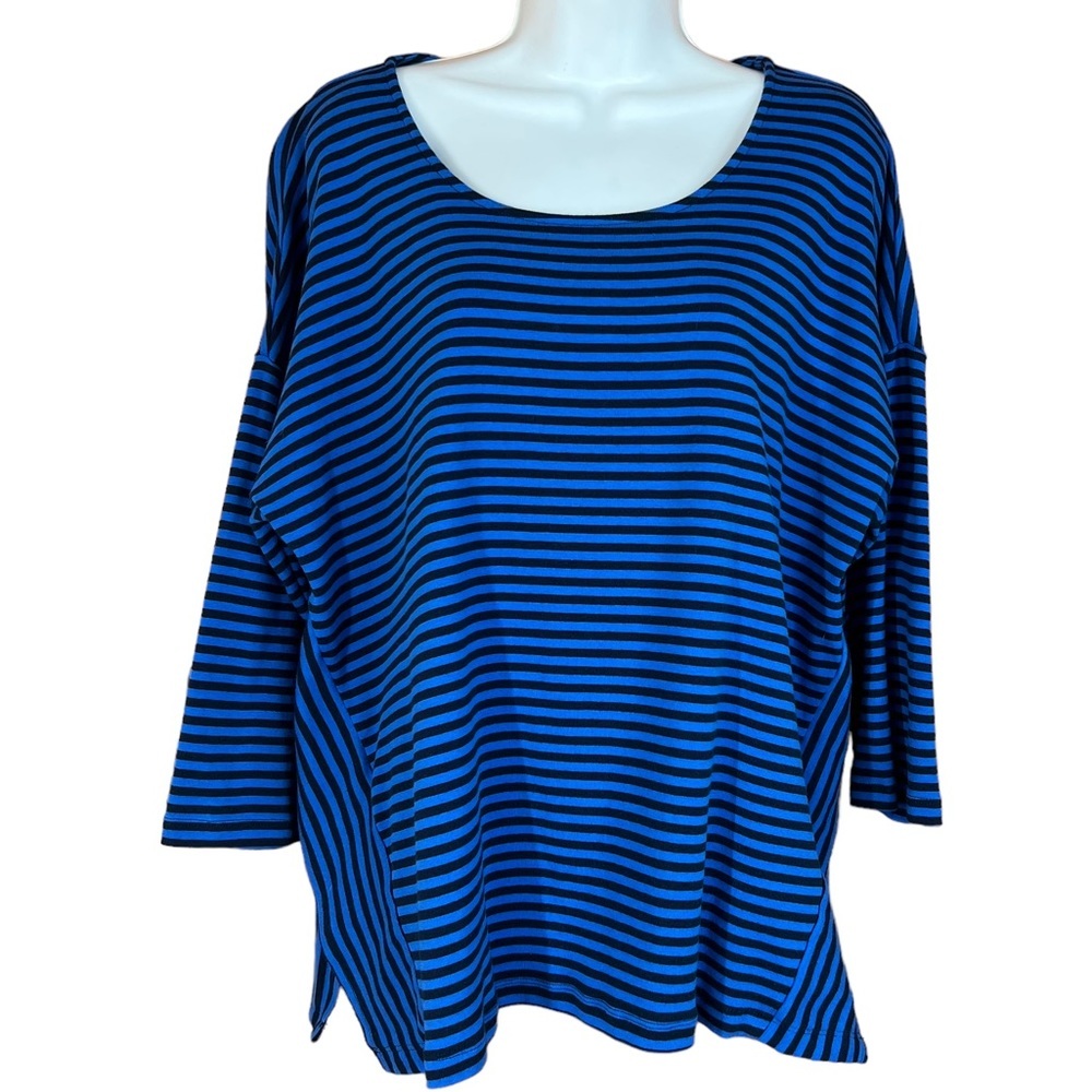 Chico's Blue and Black Striped 3/4 Sleeve Tee